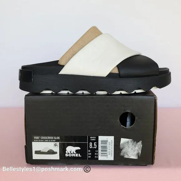 SOREL Viibe Criss-Cross Platform Smooth Leather Women's Slide- Size 8.5 ⭐ - Picture 16 of 16